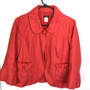 J Crew Blazer Womens 6 Linen Red Preppy Academia Jessica Day Big Buttons
